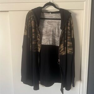 Camouflage and Black Zip-Up Hoodie
